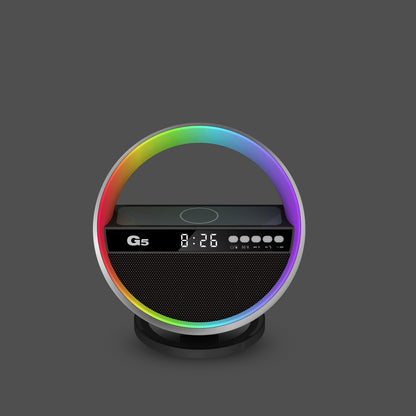 Veilleuse multifonction RGB avec chargeur sans fil, haut-parleur Bluetooth, grande lumière d'ambiance G, décoration de la maison, nouveauté 2024